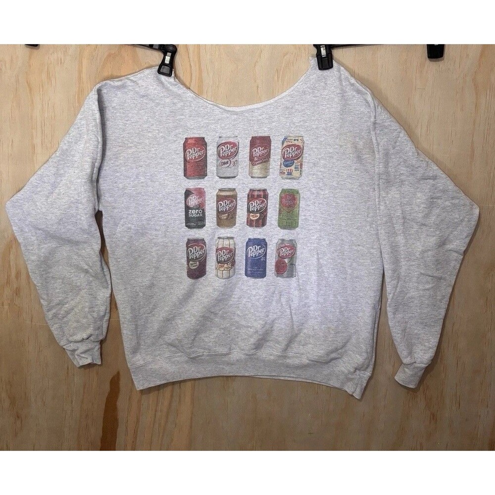 Dr. Pepper Multi Cans Cut Wide Neck Sweatshirt Gildan Grey W 23 L 25